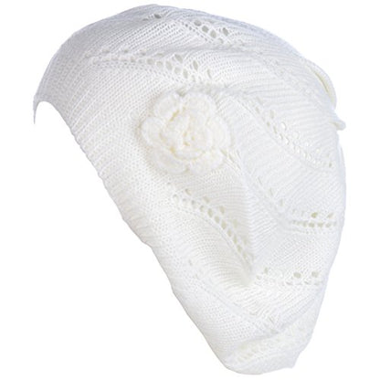 BYOS Chic Parisian Style Soft Lightweight Crochet Cutout Knit Beret Beanie Hat - color: 2-pack Swirl White & Black