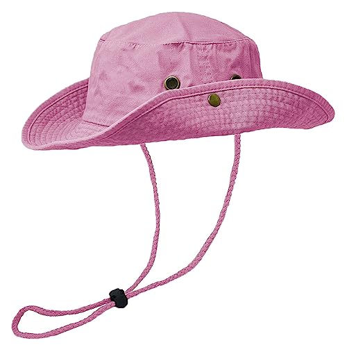 Glory Max Washed Cotton Bucket Hat with Chin Strap Fishing Sun Safari Boonie Cap - color: Pink, size: Small-Medium