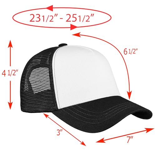 Falari 5-Panel Mesh Baseball Cap, Trucker Hat, Structured Plain Design, Cotton, Adjustable Size - color: 1pk Black
