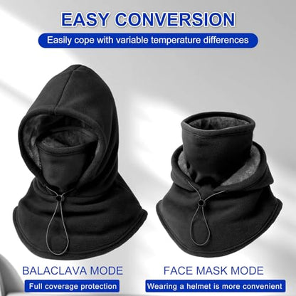 Thickened Balaclava Face Mask, Winter Polar Fleece Ski Mask for Men Women, Face Cover Hat Scarf Hoodie Black/Gray - color: Black