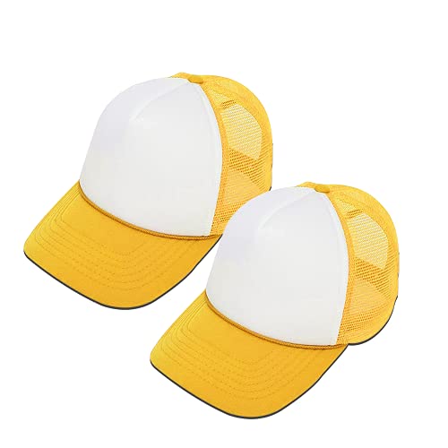 MR.R Sublimation Blanks Polyester Mesh Cap Mesh Hat Two Tone Trucker Summer Mesh Cap with Adjustable Snapback,2pcs per Pack - color: Yellow