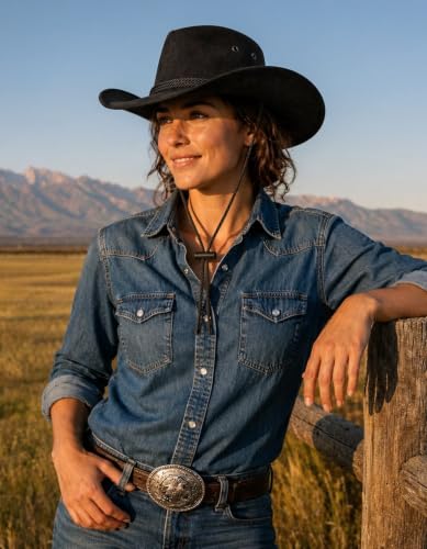 Classic Western Rolled-up Vegan Suede Cowboy Hat - color: Black