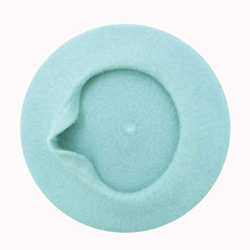 Gllutt Women Wool Beret Hat French Style Solid Color - color: Baby Blue
