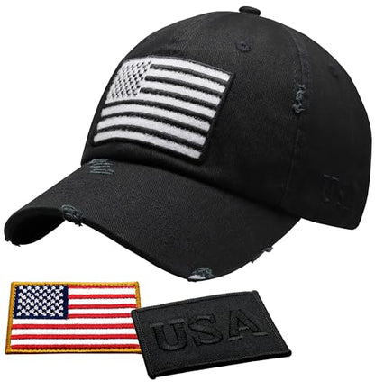 Antourage American Flag Unisex Baseball Hat for Men and Women | USA Flag Mesh Snapback Cap with 2 Patriotic Patches - color: (17) Black/White
