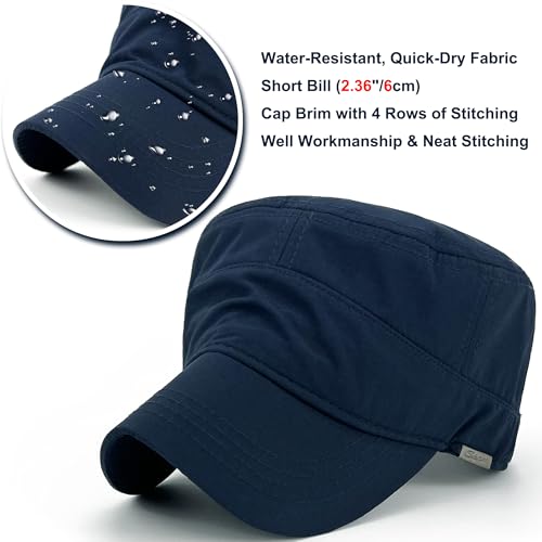 Loneshark Water Resistant Military Hat Quick Dry Cadet Cap Army Flat Top - color: Sport-logo-navy