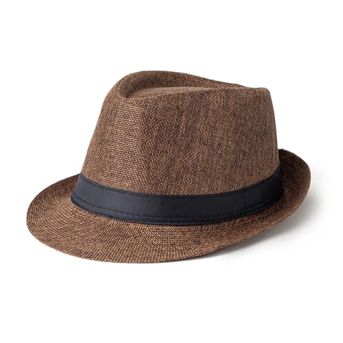 Classic Short Brim Fedora Summer Beach Trilby Hat - color: Black Band-coffee