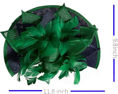 ORIDOOR Women Fascinators Derby Church Tea Party Wedding Flower Feathers Headpiece with Headband Clips - color: 02-dark Green