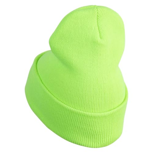 e4Hats.com 12 inch Cuffed Knit Long Beanie - color: Safety Green