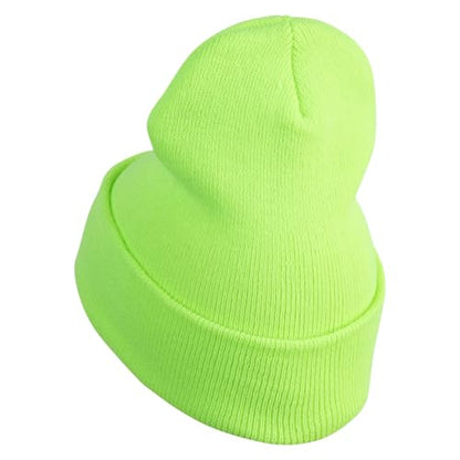 e4Hats.com 12 inch Cuffed Knit Long Beanie - color: Safety Green