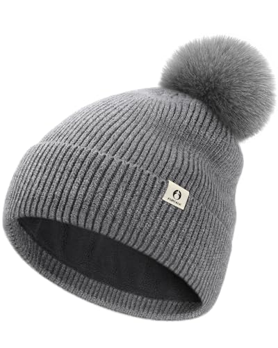 FURTALK Pom Pom Winter Hats for Women Fleece Lined Slouchy Warm Beanie Skull Cap - color: Gray