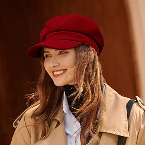 Newsboy Caps for Women Classic Beret Hats Autumn Winter Cap - color: Red