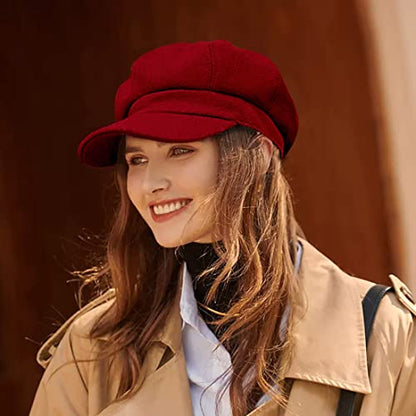Newsboy Caps for Women Classic Beret Hats Autumn Winter Cap - color: Red