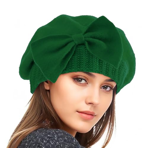Century Star Lady French Beret Hats for Women Chic Wool Beret for Adults Fashionable Winter Warm Cap Beanie Hats - color: Light Green