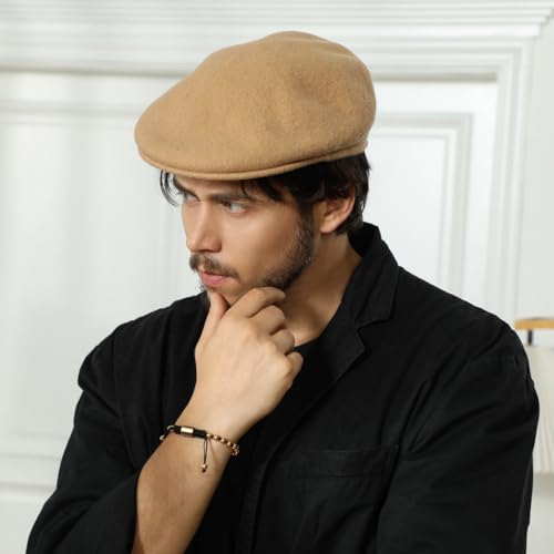 Wool Blend Mens Newsboy Caps, Classic Flat Cap Ivy Cabbie Gatsby Hat Winter Beret Hat for Men - color: Coffee