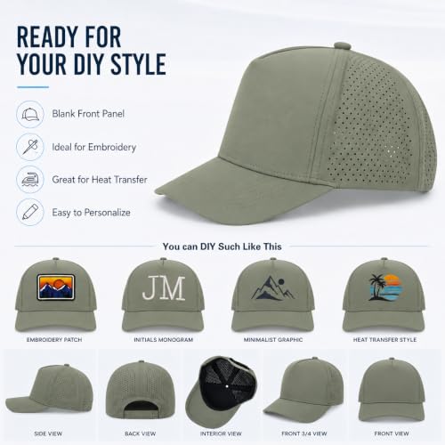 5 Panel Baseball Cap Quick Dry Mesh Snapback Hat for Women Men - color: Sagegreen