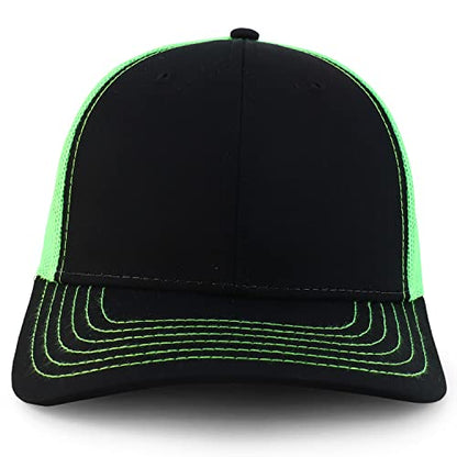 Armycrew Oversize XXL Low Profile Two Tone Mesh Back Trucker Baseball Cap - color: Black Neon Green