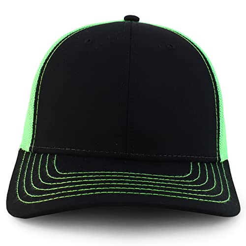 Armycrew Oversize XXL Low Profile Two Tone Mesh Back Trucker Baseball Cap - color: Black Neon Green
