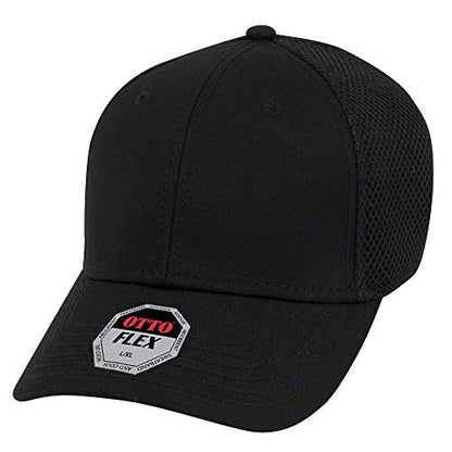 OTTO Flex Cotton Twill Air Mesh Back 6 Panel Low Profile Baseball Cap - color: Black, size: Large-X-Large