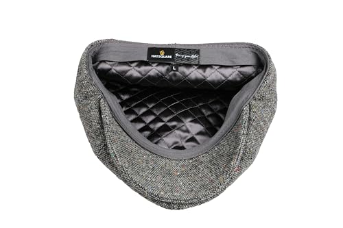 8 Panel Wool Blend Newsboy Cap – Classic Tweed & Herringbone Baker Boy Hat for Men & Women - color: Gray Tweed, size: Large