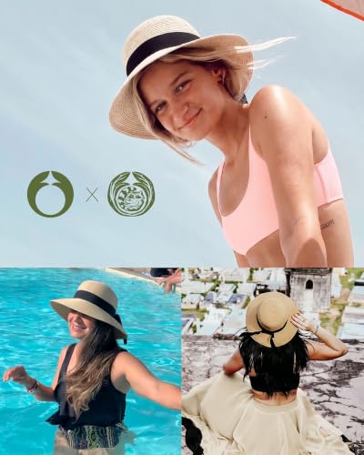 FURTALK Womens Beach Sun Straw Hat Wide Brim UV Protection Travel Hat - color: Mixed Beige, size: Medium-Large