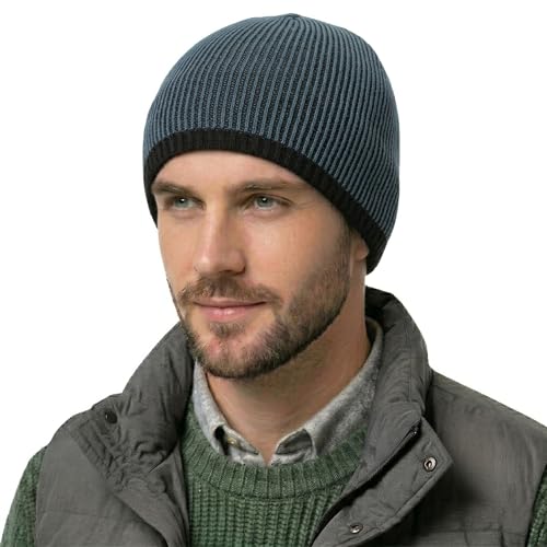 ZLYC Men Fashion Knit Fisherman Beanie Hat Winter Warm Thick Skull Cap - color: Plain Blue