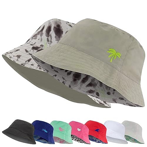 Kids Bucket Hat for Girls & Boys, Packable Fun & Cool Reversible Beach Sun Teen Toddler Bucket Hat - Ages 3-14 Years - color: Grey/Tie Dye, size: 7-14 Years