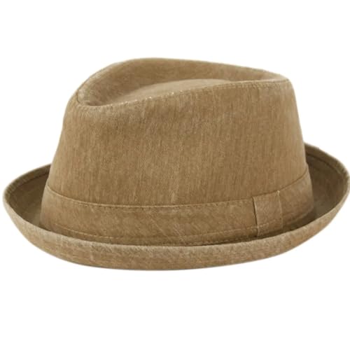 Men's Casual Vintage Style Washed Cotton Fedora Hat - color: Brown, size: Large-X-Large