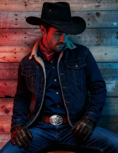 Classic Western Rolled-up Vegan Suede Cowboy Hat - color: Black