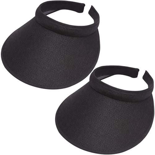 2 Pack Wide Brim Sun Visor Hats Women Men Large Clip-on Visors Hat UV Protection Outdoors Sports Golf Beach Cap - color: Black