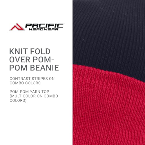 Pacific Headwear Unisex Adult Pacific Headwear Knit Fold Over Pom-pom Beanie - color: Black/Red, size: One Size