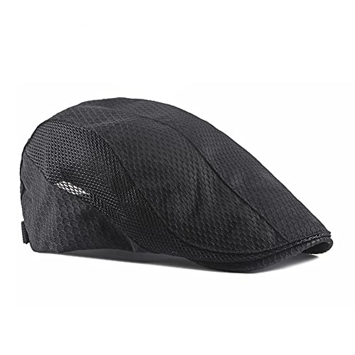 FASHIXD Mens Mesh Flat Caps Light Summer Beret Hat Breathable Newsboy Ivy Cap Cabbie Adjustable - color: Black
