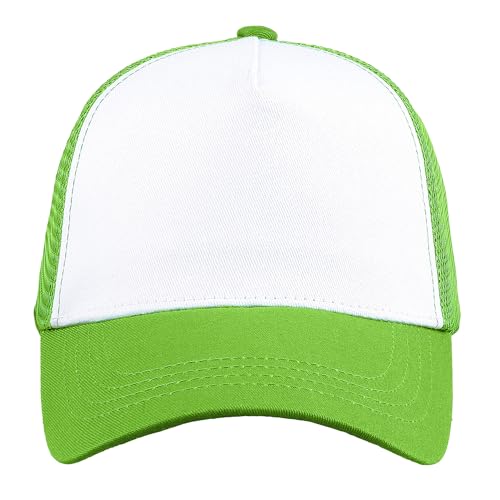 Falari 5-Panel Mesh Baseball Cap, Trucker Hat, Structured Plain Design, Cotton, Adjustable Size - color: 1pk Light Green