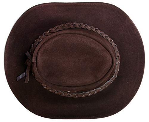 Australian Unisex Western Style Cowboy Outback Real Suede Leather Aussie Bush Hat - color: Brown, size: XX-Large