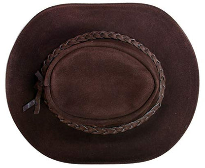Australian Unisex Western Style Cowboy Outback Real Suede Leather Aussie Bush Hat - color: Brown, size: XX-Large