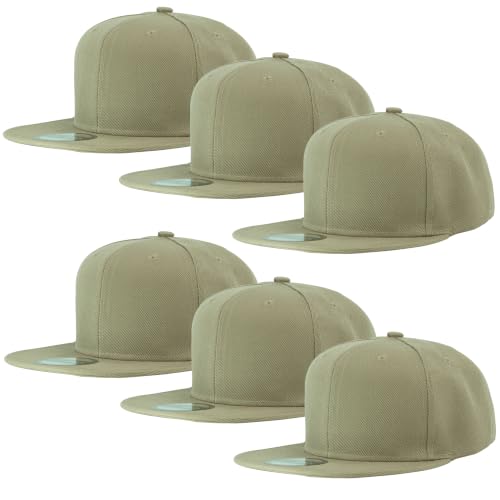 Gelante Plain Blank Flat Brim Adjustable Snapback Baseball Caps LOT 6 Pack - color: Khaki