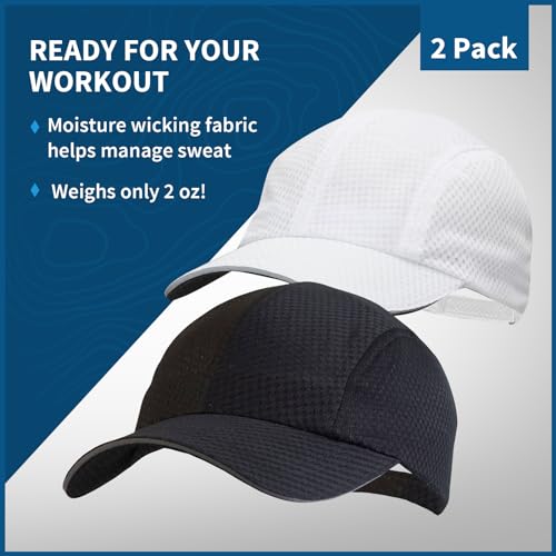 TrailHeads Men's Race Day Running Hat, Quick Dry, Moisture Wicking - color: White & Black 2-pack
