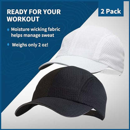 TrailHeads Men's Race Day Running Hat, Quick Dry, Moisture Wicking - color: White & Black 2-pack