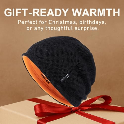 TOP-EX PolarWool™ Wool Beanie Hat for Men Women Fleece Lined Skull Cap Winter Knit Hat Watch Caps Reversible & Windproof - color: Black, size: X-Large-XX-Large
