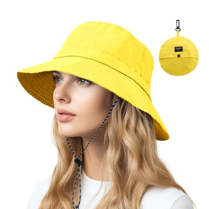 NPQQUAN Sun Bucket Hats for Woman Men Lightweight Sun Hat Packable Foldable - color: (Yellow)