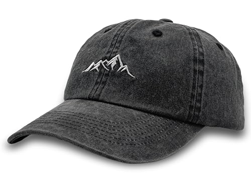 Mountain Embroidery Baseball Cap Vintage Washed Cotton Unstructured Soft Dad Hats for Men Women Adjustable Outdoor Hat - color: Black
