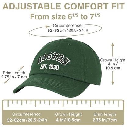 E BY ELIDAN Boston EST 1630 Dad Hat, Embroidered Cotton Baseball Cap - color: Dark Green