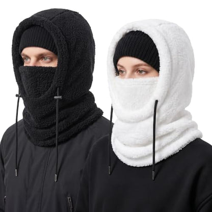 Ski Mask Balalclava Windproof Face Mask Warm Fleece Neck Cover for Cold Weather Helmet Hood for Men & Women - color: B10-2pcs(black+white)