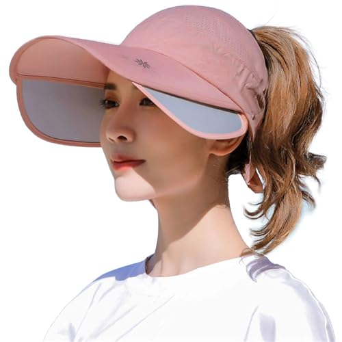 Peicees Wide Brim Visor Hat for Women Golf Visor Cap Sun Protection Hat for Beach Garden Tennis Running Sunshade Hat - color: Dark Pink