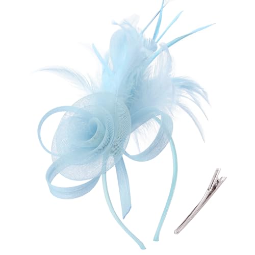 DRESHOW Fascinators Hats for Women Tulle Feather Tea Party Fascinator Hats - color: Light Sky Blue