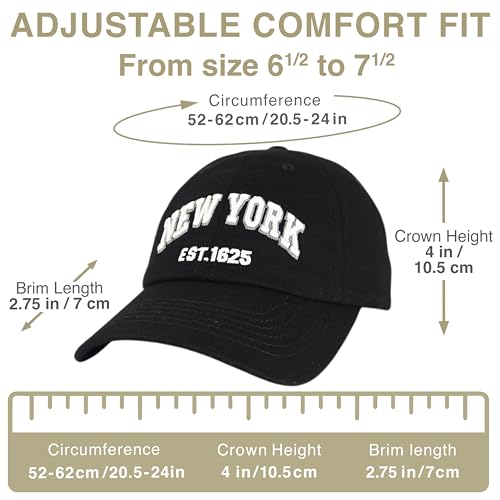 E BY ELIDAN NY Dad Hat, New York EST.1625 Cotton Baseball Cap Women & Men - color: Black White