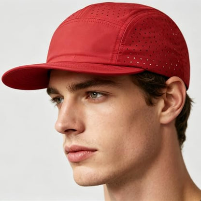COOLSOME Five Panels Hat Basic Daily Wear Breathable Mesh Airy Quick Dry Cap - color: Laser Mesh|red M 56-60cm