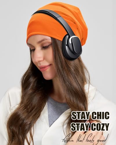 100% T-Shirt Cotton Slouchy Beanie Women Men,Lightweight Chemo Hat - color: Brown(2-layer)