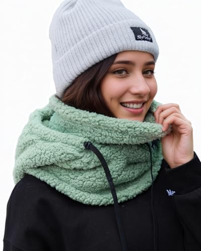 Shy Velvet Sherpa Hood Balaclava Wind-Resistant Ski Mask for Men and Women - color: Avocado Green