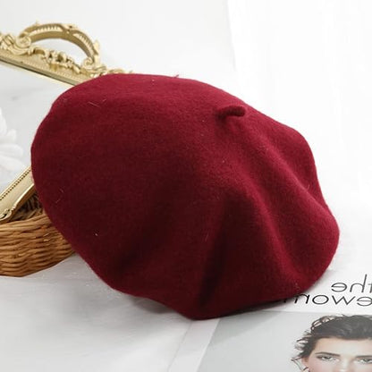 Women Beret Classic French Hat - Elegent Black Wool Beret for Party Romantic French Themed Fancy Dress(Size:S/M) - color: Claret