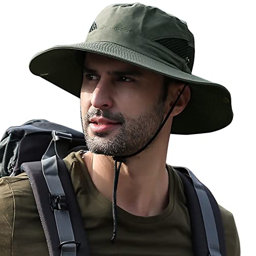 Sun Hats for Men Women UPF 50+ Wide Brim Bucket Hat Waterproof Packable Cowboy Hat for Fishing Beach Safari Gardening Golf - color: Green